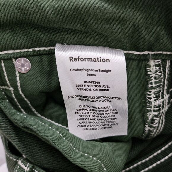 Reformation Jeans 24 Emerald Green Cowboy High-Rise Straight Organic Cotton - Picture 5 of 10